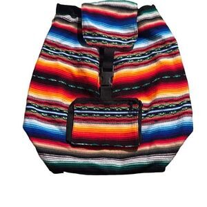"NEW" Striped Multicolor Drawstring Tribal Peruvian Boho Backpack Unisex OS